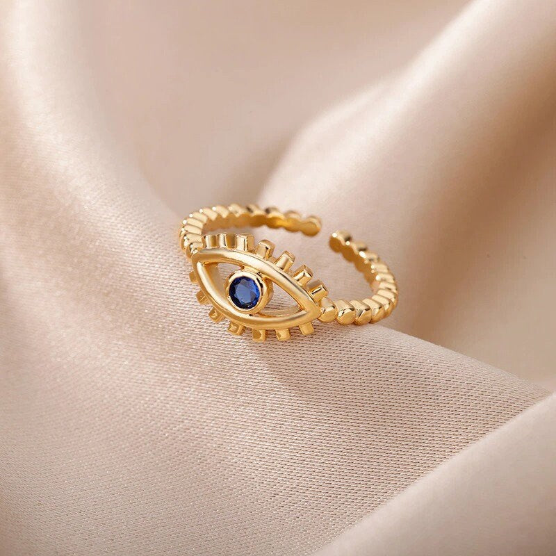 Evil Eye Ring, Gothic Evil Eye Ring, 18K Gold Evil Eye Ring, Evil Eye Fashion Ring for Women, Gift for Her