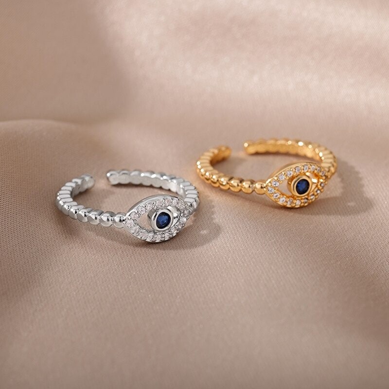 18K Gold Evil Eye Ring, Evil Eye Crystal, Crystal Evil Eye Ring, Gothic Evil Eye Fashion Ring for Women, Gift for Her