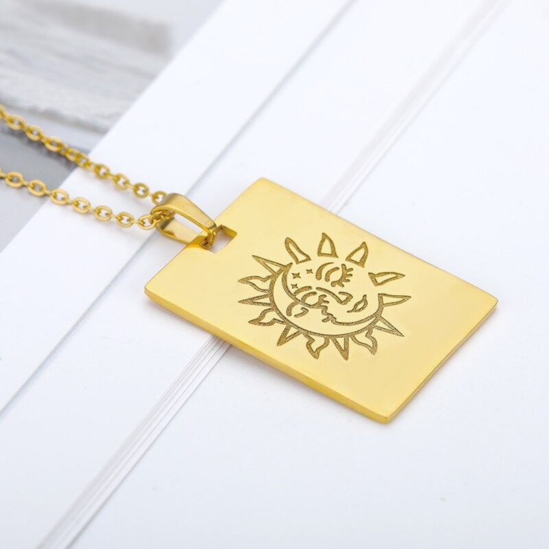 18K Gold Tarot Charm, Gold Tarot Necklace, Sun Moon Fashion Necklace for Women, Gift for Her