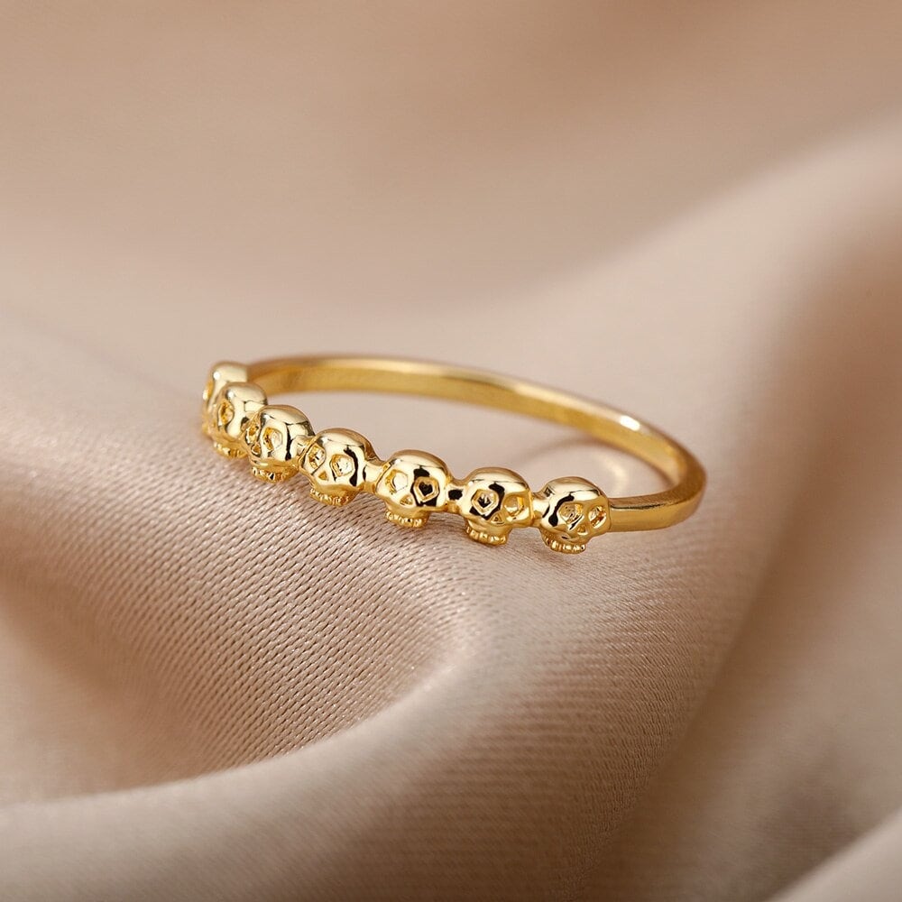 Gothic Skull Fashion Ring, 18K Gold Punk Skull Ring, Dainty Skull Ring