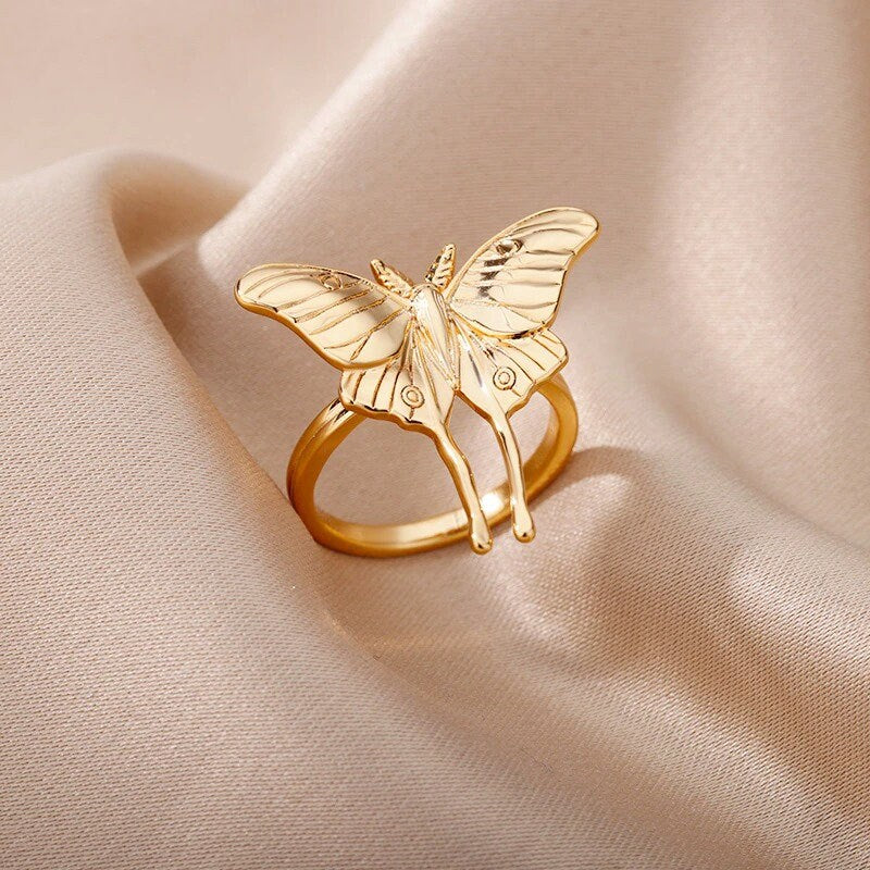 Boho Moth Ring, Punk Moth Ring, Gold Moth Ring, 18K Gold Plated Dainty Minimalist