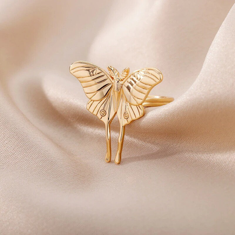Boho Moth Ring, Punk Moth Ring, Gold Moth Ring, 18K Gold Plated Dainty Minimalist