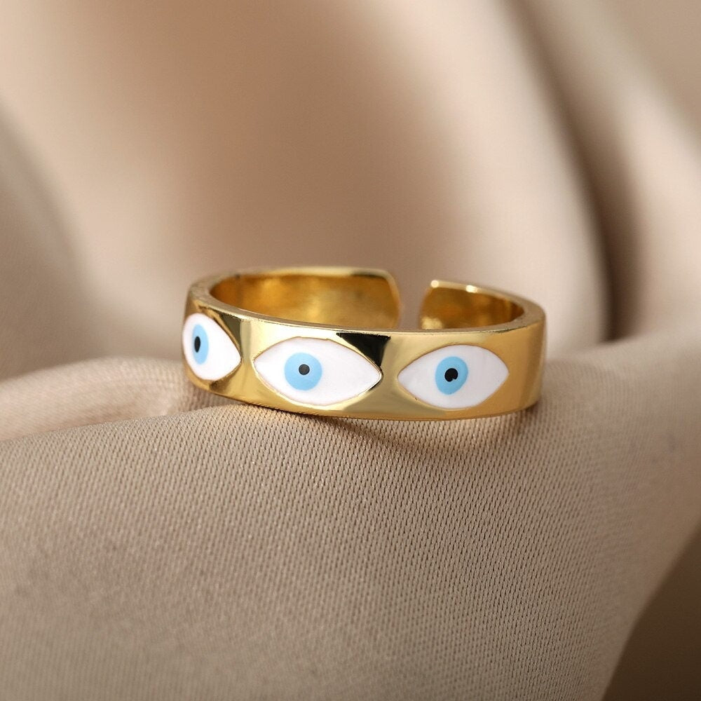 Gothic Evil Eye Ring, Evil Eye Wrap Ring, 18K Gold Evil Eye Ring, Gold Wrap Ring, Gothic Fashion Ring for Women, Gift for Her