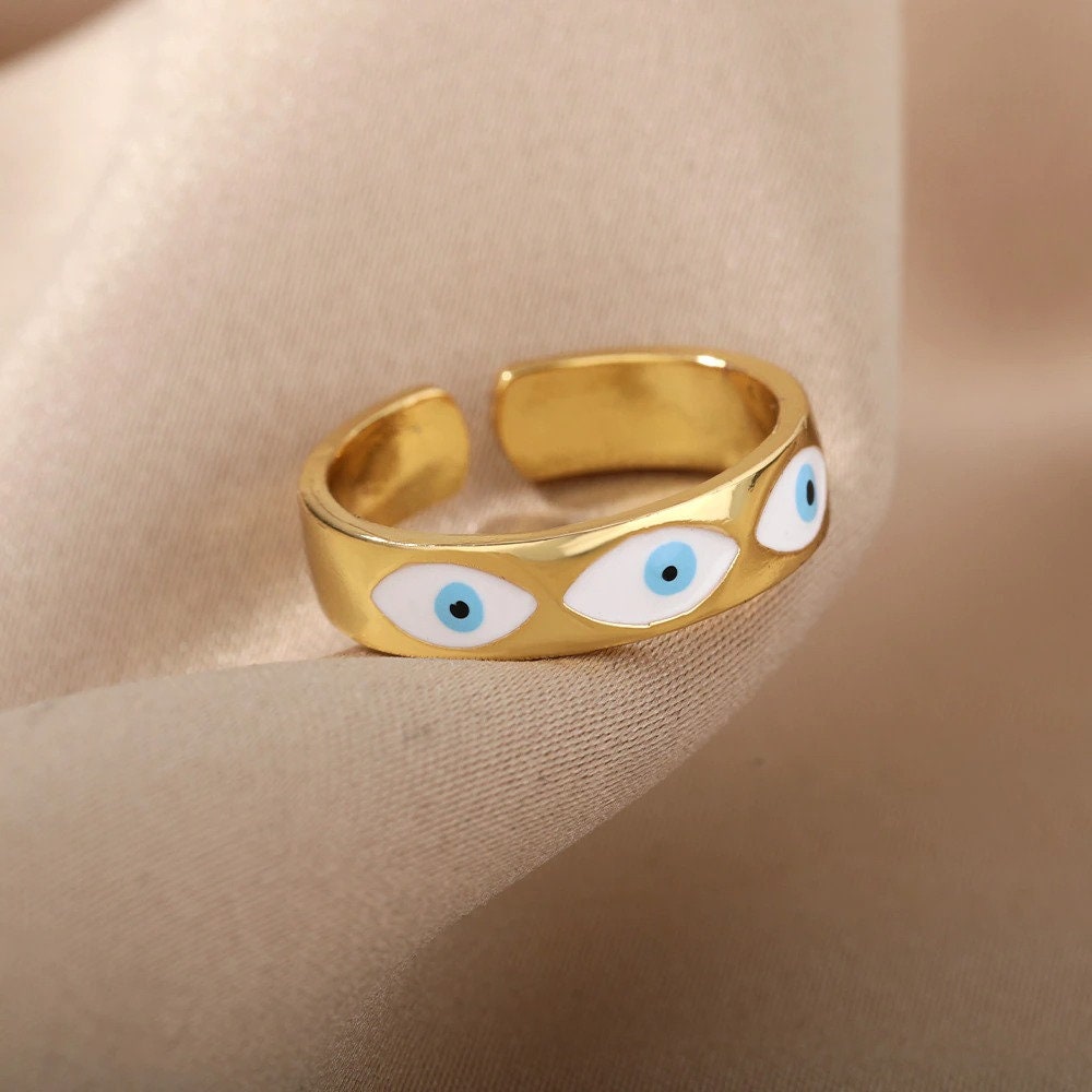 Gothic Evil Eye Ring, Evil Eye Wrap Ring, 18K Gold Evil Eye Ring, Gold Wrap Ring, Gothic Fashion Ring for Women, Gift for Her
