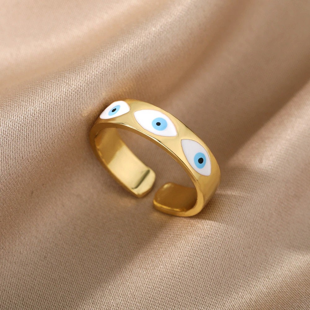 Gothic Evil Eye Ring, Evil Eye Wrap Ring, 18K Gold Evil Eye Ring, Gold Wrap Ring, Gothic Fashion Ring for Women, Gift for Her