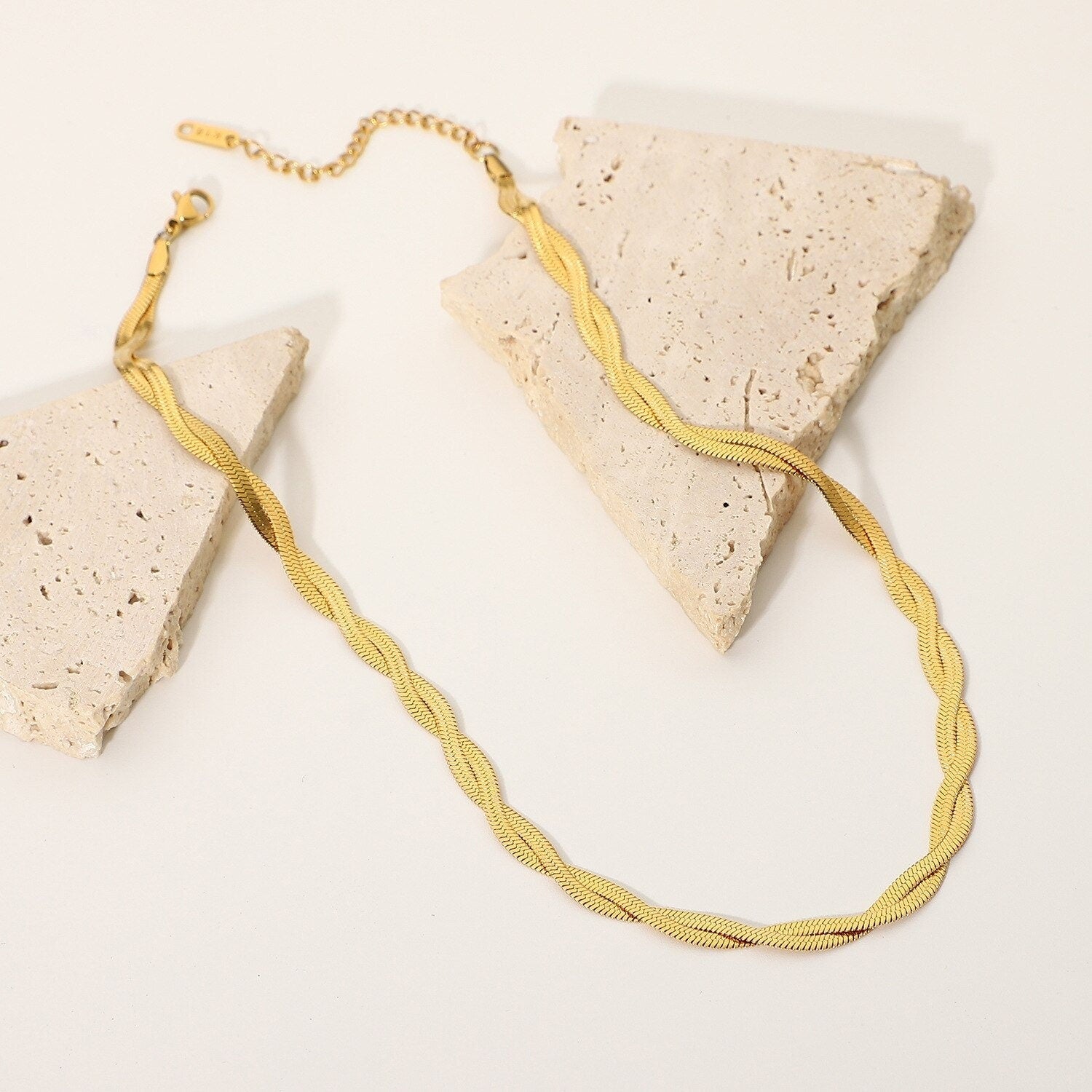 18K Gold Layer Chain, Double Layering Chain, Gold Twist Necklace for Women, Gift for Her