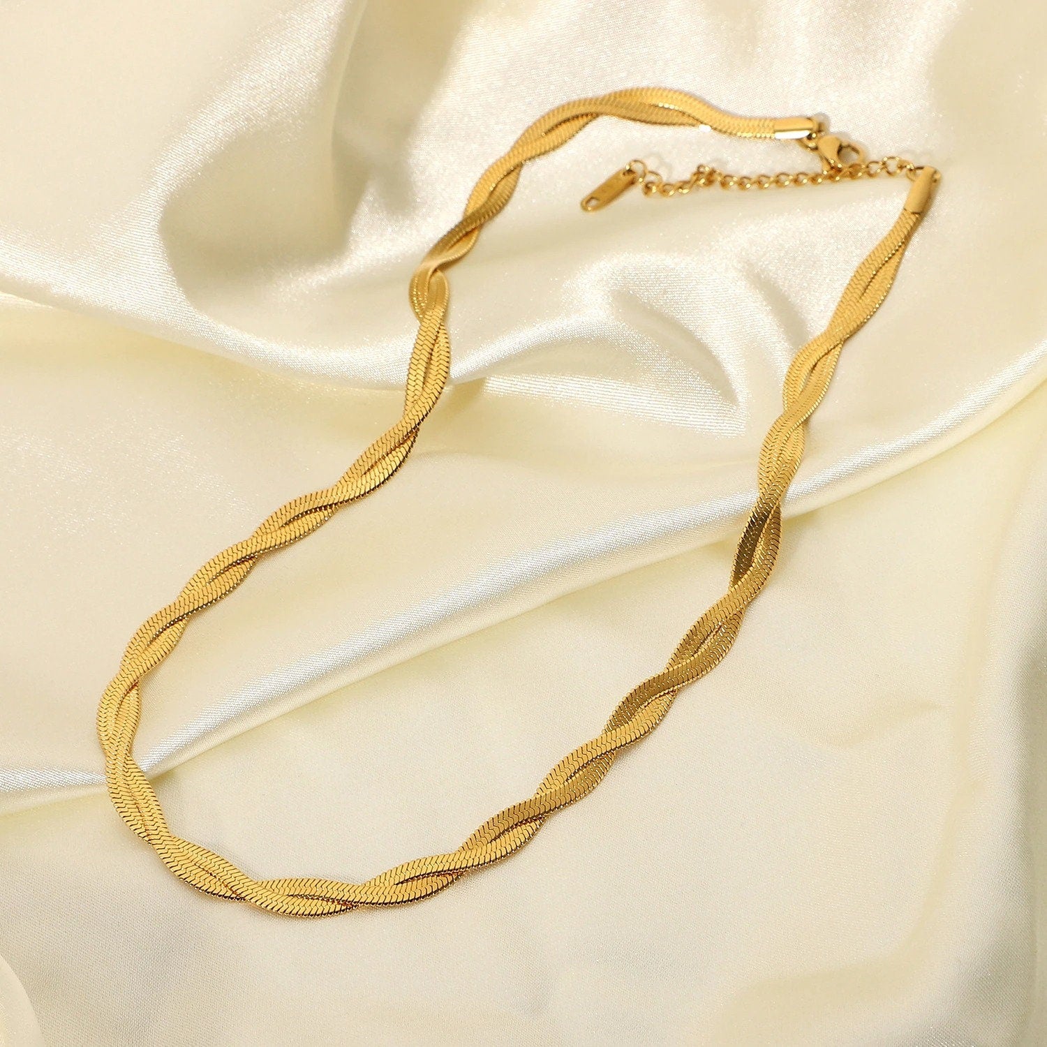 18K Gold Layer Chain, Double Layering Chain, Gold Twist Necklace for Women, Gift for Her