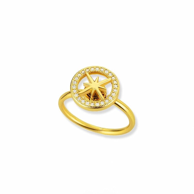 18K Gold Compass Ring, Crystal Compass Ring, Crystal Compass Ring, Compass Fashion Ring for Women, Gift for Her