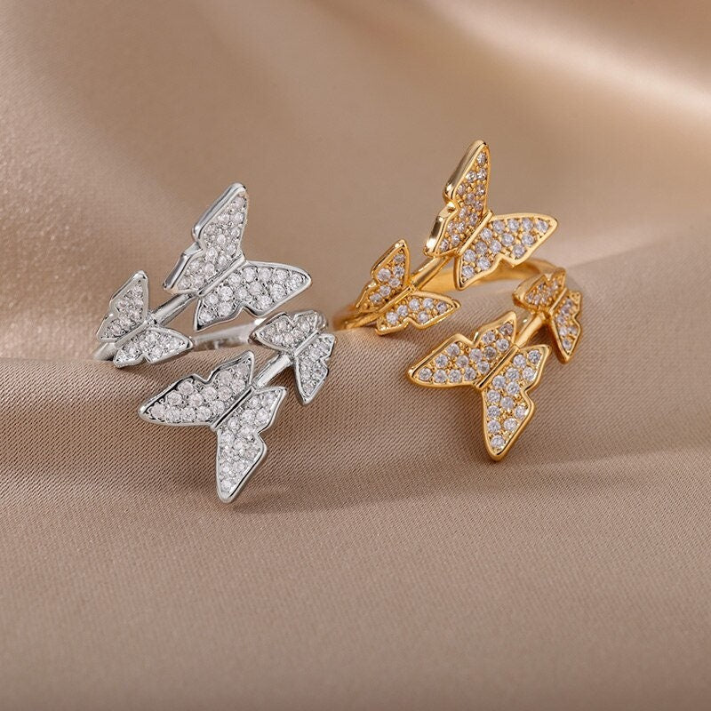 Elegant Butterfly Ring, Cute Butterfly Ring, 18K Gold Butterfly Ring, Butterfly Fashion Ring for Women, Gift for Her