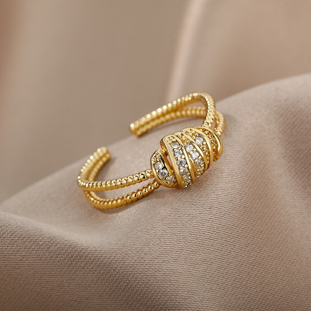 Punk Wrap Ring, Punk Twist Ring, 18K Gold Wrap Ring, Crystal Wrap Ring, Punk Fashion Ring for Women, Gift for Her