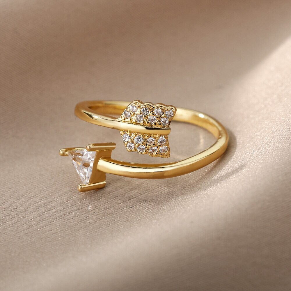 Boho Crystal Arrow, 18K Gold Yogi Stackable Ring, Dainty Minimalist Jewelry, Delicate Handmade for Women, Gift for Her