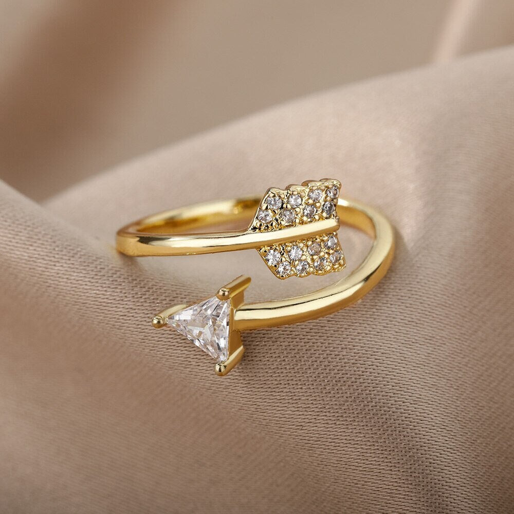 Boho Crystal Arrow, 18K Gold Yogi Stackable Ring, Dainty Minimalist Jewelry, Delicate Handmade for Women, Gift for Her