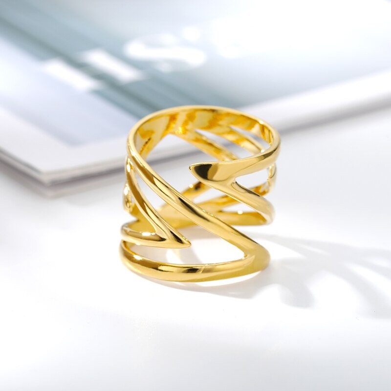 Punk Wrap Ring, Punk Hollow Ring, 18K Gold Twist Ring, Punk Twist Ring, Punk Fashion Ring for Women, Gift for Her