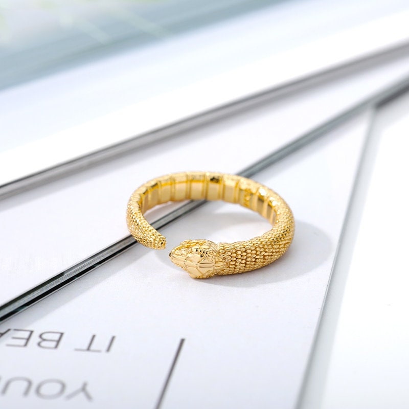 18K Gold Plated Handmade Goth Snake Adjustable Ring, Punk Snake Wrap Ring, Gift for Her