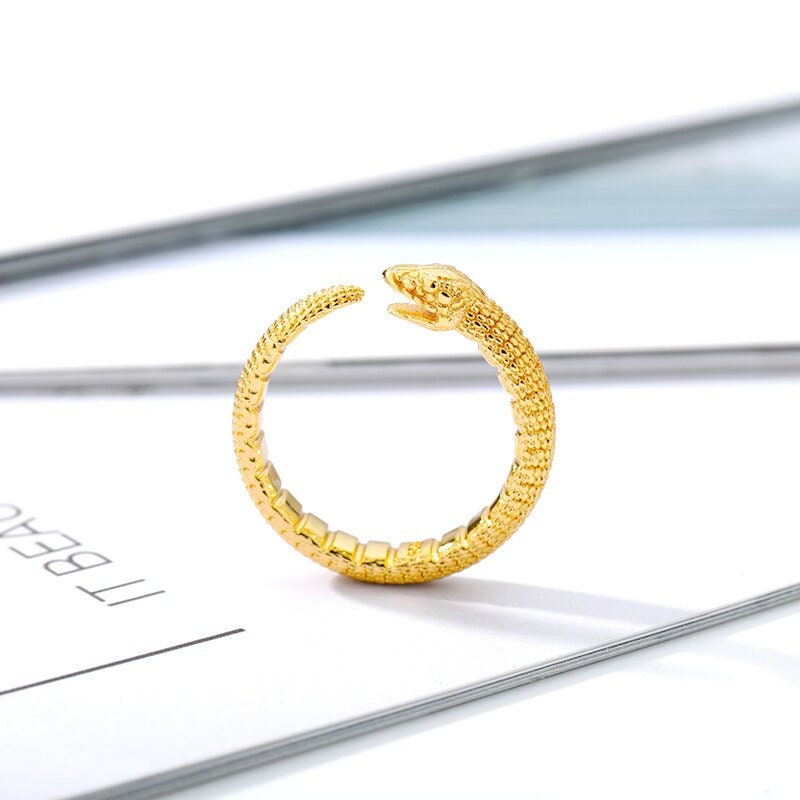 18K Gold Plated Handmade Goth Snake Adjustable Ring, Punk Snake Wrap Ring, Gift for Her