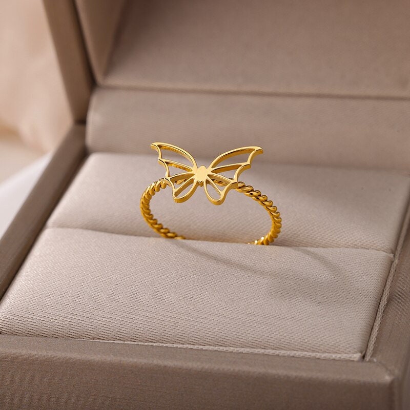 Dainty Butterfly Ring, 18K Gold Butterfly Ring, Butterfly Charm, Butterfly Fashion Ring for Women, Gift for Her