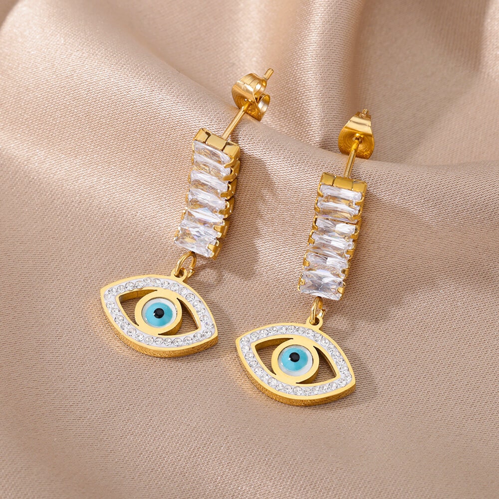 Gothic Evil Eye Earrings, Protection Earrings, 18K Gold Evil Eye Earrings for Women, Gift for Her