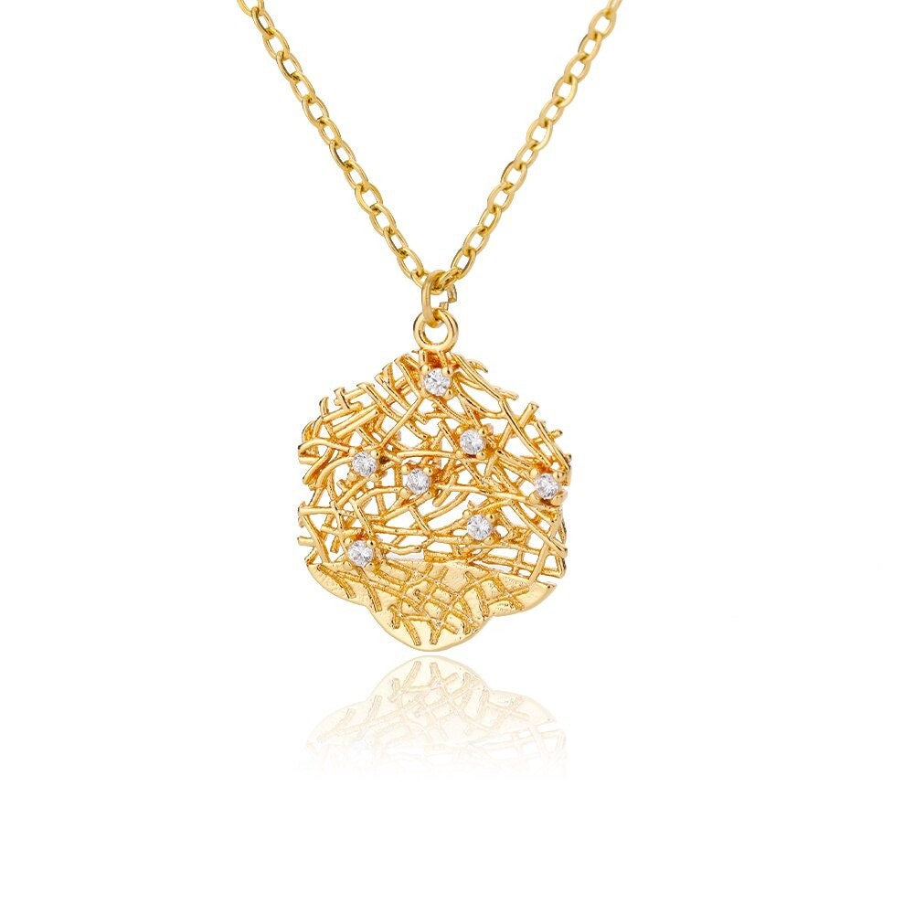 18K Gold Nest Charm, Gold Nest Necklace, Nature Fashion Necklace for Women, Gift for Her