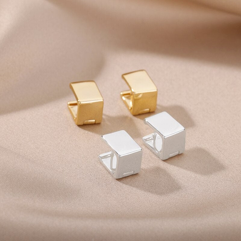 Boxy Stud Earrings, 18K Gold Box Earrings, Minimalistic Gold Earrings, Fashion Earrings for Women, Gift for Her