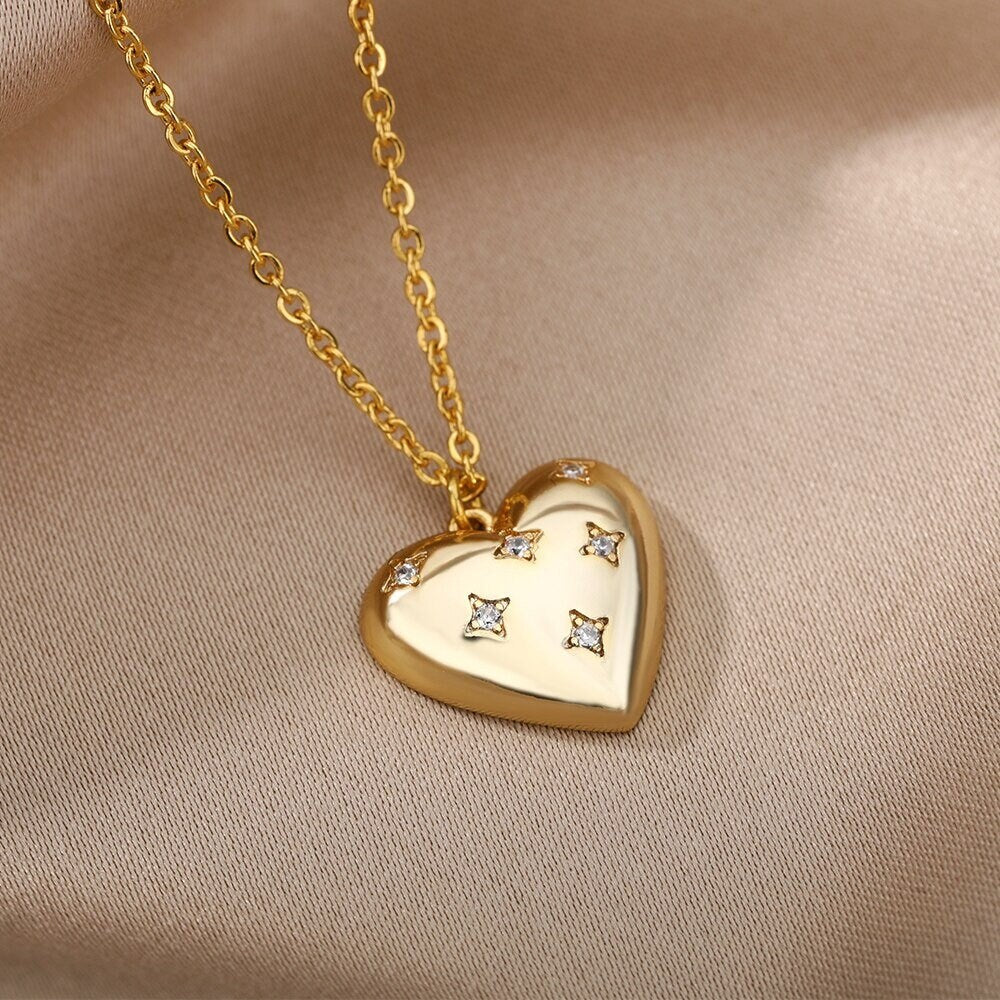 Delicate Heart Charm Pendant, 18K Gold Heart Necklace, Punk Heart Fashion Necklace for Women, Gift for Her