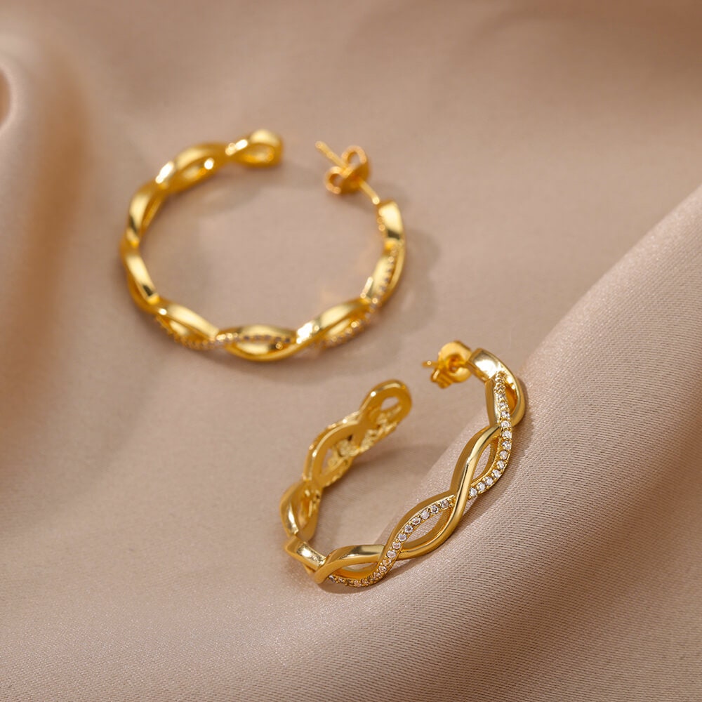 Twist Waves Earrings, 18K Gold Wavy Hoops Earrings, Fashion Hoops for Women, Gift for Her