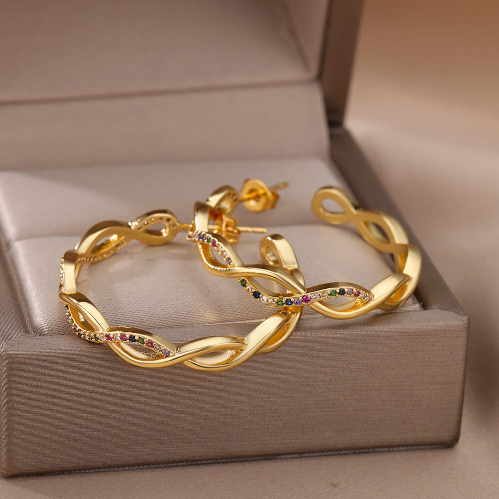 Twist Waves Earrings, 18K Gold Wavy Hoops Earrings, Fashion Hoops for Women, Gift for Her