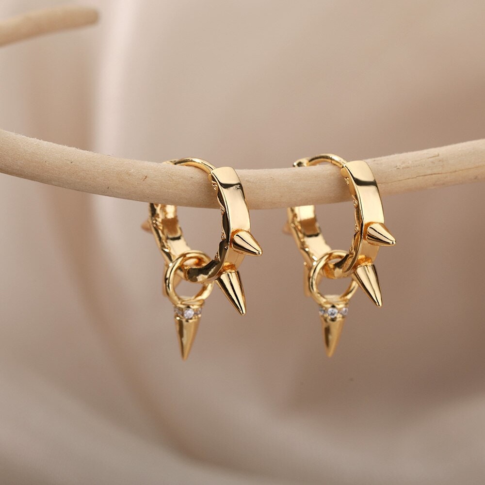 Punk Spiked Hoops, Gothic Spike Hoop Earrings for Women, 18K Gold Plated Dainty