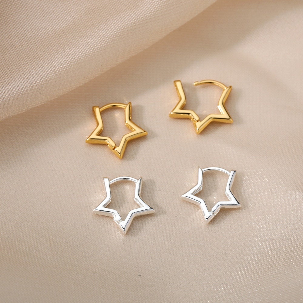 Punk Star Hoop Earrings, 18K Gold Star Earrings, Cute Star Earrings, Punk Fashion for Women, Gift for Her