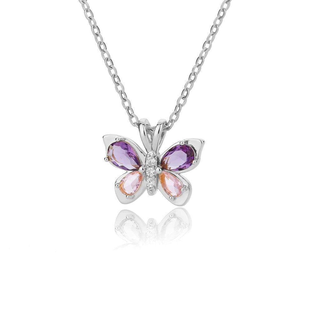 Delicate Butterfly Charm, Purple Butterfly Necklace, 18K Gold Butterfly Necklace for Women, Gift for Her