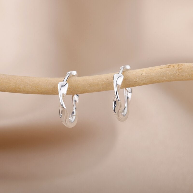Twist Hoop Earrings, 18K Gold Twist Earrings, Organic Twist Earrings for Women, Gift for Her