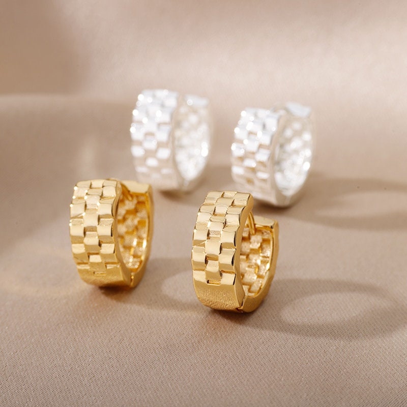 Link Hoop Earrings, 18K Gold Hoop Earrings, Scallop Link Earrings, Fashion Earrings for Women, Gift for Her