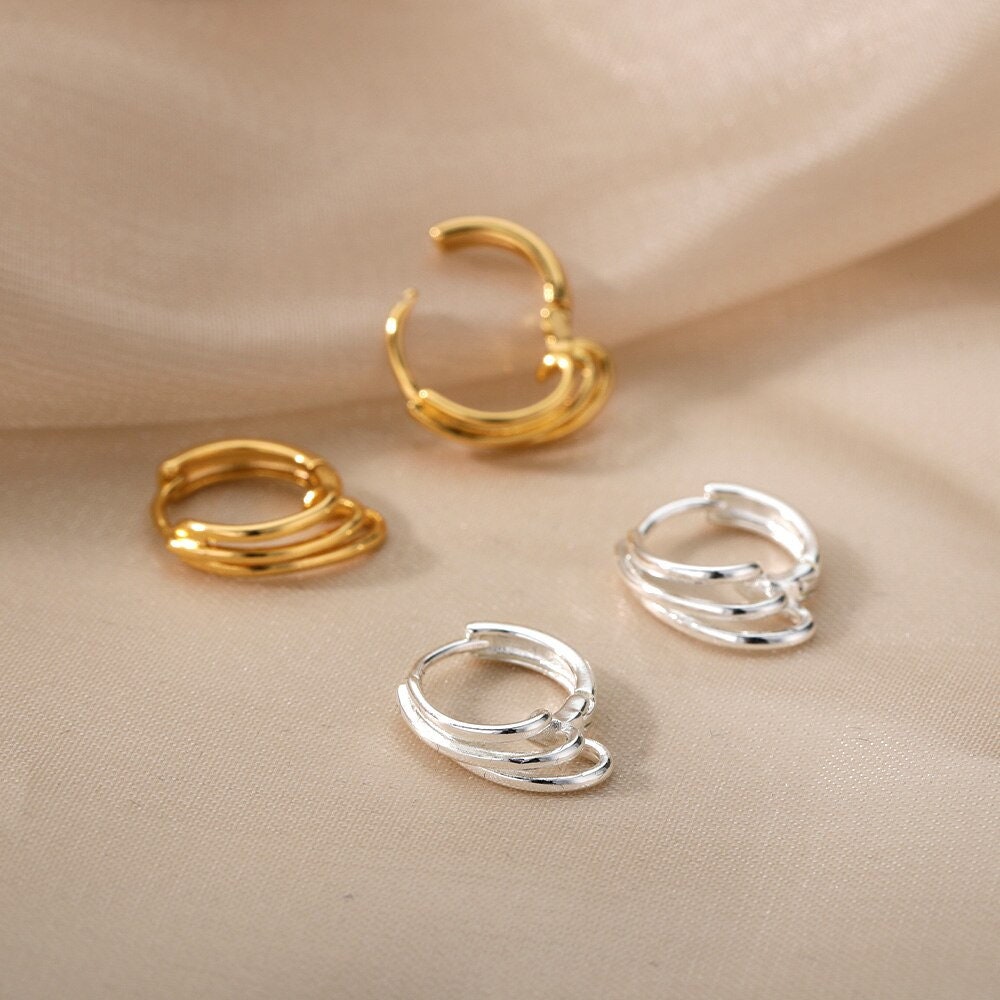 Layered Hoop Earrings, 18K Gold Hoop Earrings, Punk Fashion Earrings for Women, Gift for Her