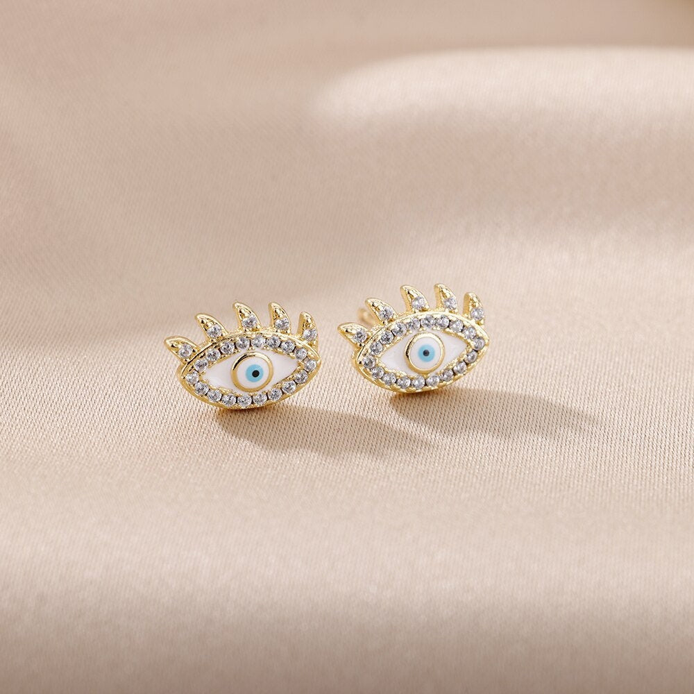 Gothic Evil Eye Earrings, Evil Eye Stud Earrings, 18K Gold Evil Eye Earrings for Women, Gift for Her