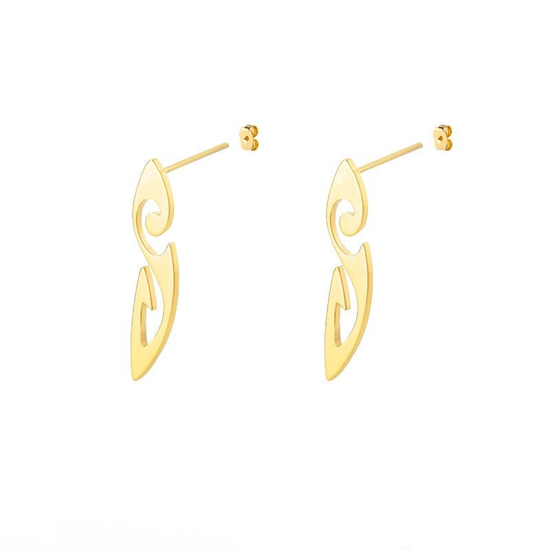 Tribal Drop Earrings, 18K Gold Tribal Style Earrings, Tribal Symbol Earrings for Women, Gift for Her