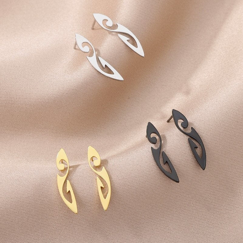 Tribal Drop Earrings, 18K Gold Tribal Style Earrings, Tribal Symbol Earrings for Women, Gift for Her