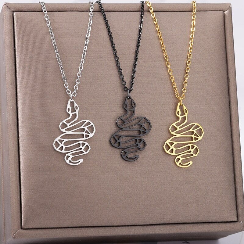 Punk Snake Necklace, 18K Gold Snake Necklace, Snake Contour, Punk Fashion Necklace for Women, Gift for Her