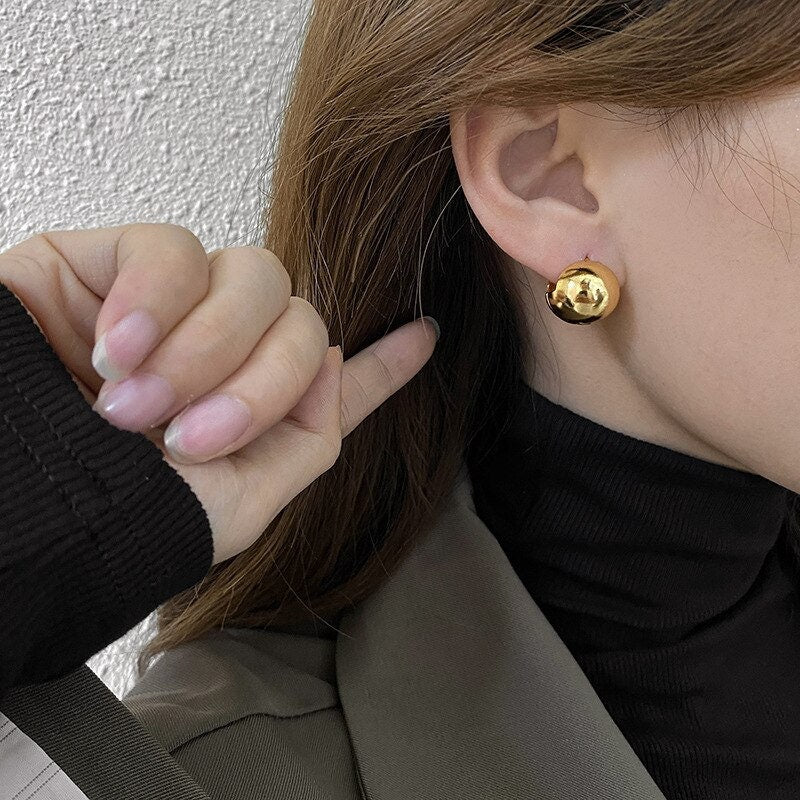 Large Ball Stud Earrings, 18K Gold Ball Earrings, Italian Style Ball Earrings, Fashion Earrings for Women, Gift for Her