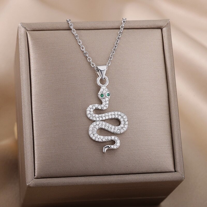 Punk Snake Charm, 18K Gold Snake Necklace, Punk Fashion Necklace for Women, Gift for Her