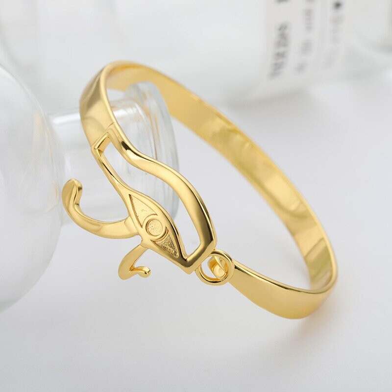 Punk Egyptian Eye of Horus Bangle, 18K Gold Layered Gothic Bracelet, Dainty Minimalist Jewelry, Delicate Handmade for Women, Gift for Her