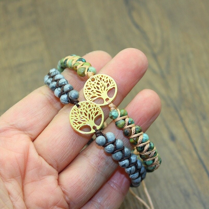Tree of Life Beaded Bracelet, 18K Gold Beaded Kabala Bracelet, Kabala Bracelet for Women, Gift for Her
