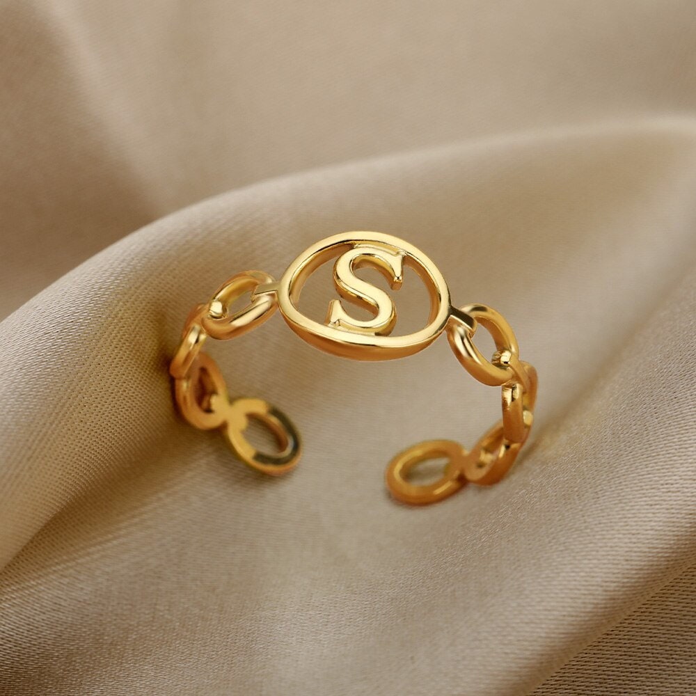 Dainty Initial Ring, 18K Gold Initial Ring, Gold Letter Ring, Custom Letter Fashion Ring for Women, Gift for Her