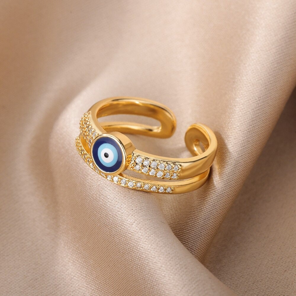 Gothic Evil Eye Ring, 18K Gold Evil Eye Ring, Evil Eye Ring, Crystal Evil Eye Ring, Evil Eye Wrap Ring, Gift for Her