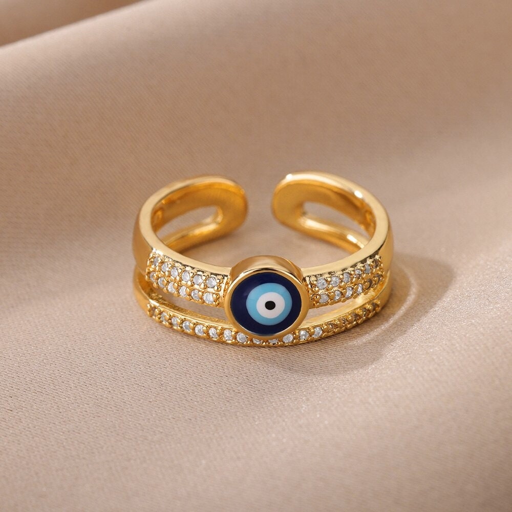 Gothic Evil Eye Ring, 18K Gold Evil Eye Ring, Evil Eye Ring, Crystal Evil Eye Ring, Evil Eye Wrap Ring, Gift for Her
