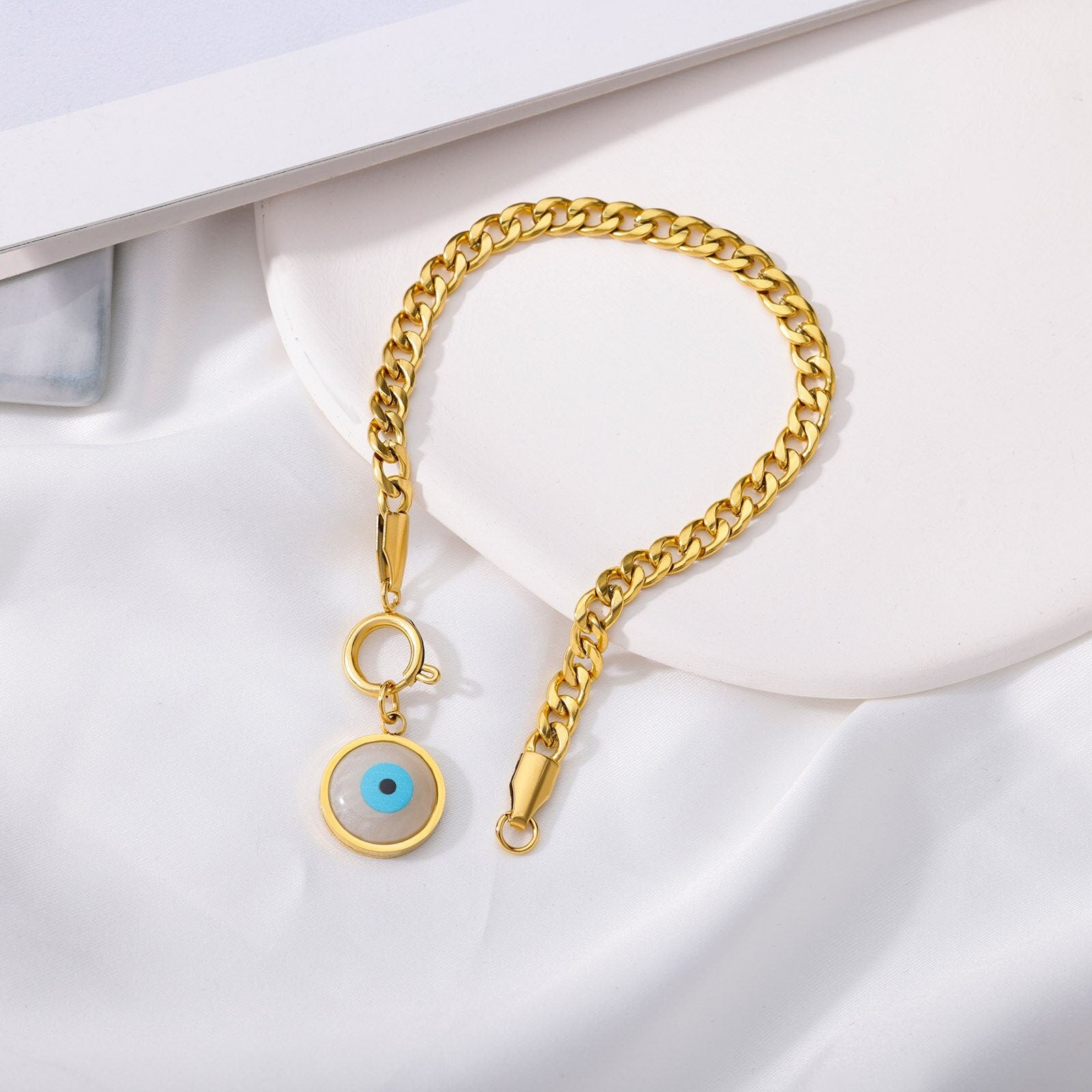 18K Gold Evil Eye Bracelet, Evil Eye Enamel, Gothic Evil Eye, Evil Eye Bracelet for Women, Gift for Her