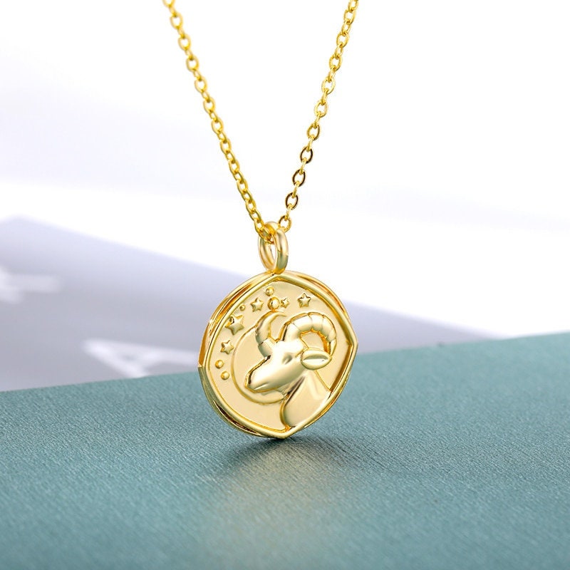 Horoscope Coin Charm, 18K Gold Horoscope Necklace, Horoscope Pendant for Women, Gift for Her