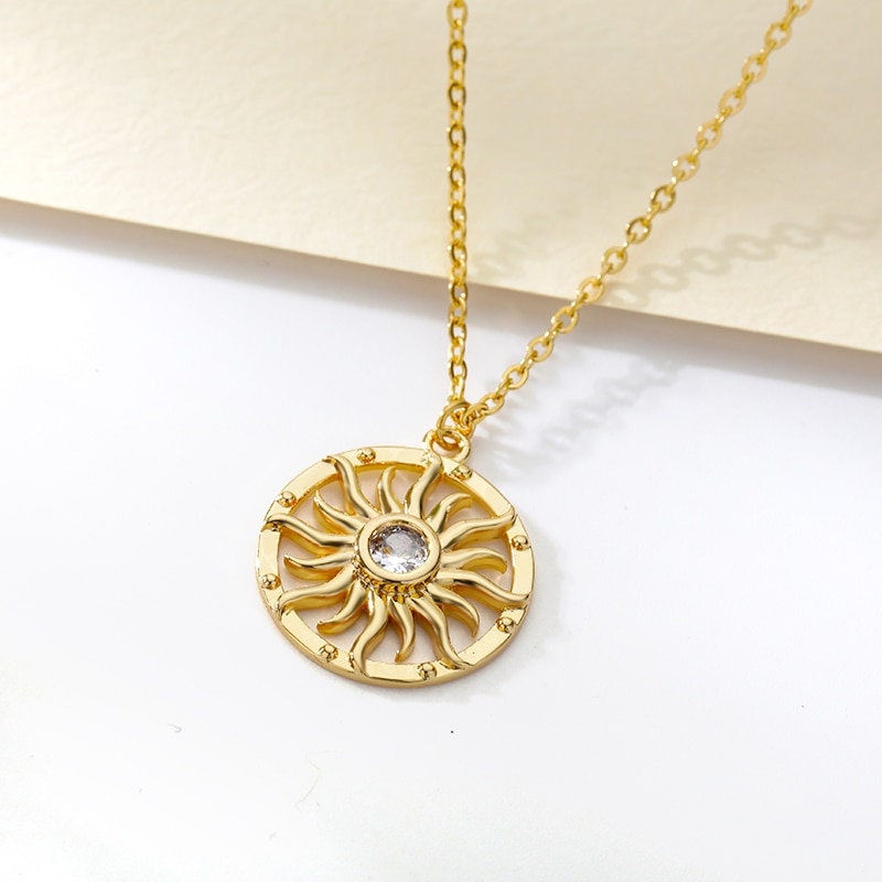18K Gold Sun Charm Pendant, Gold Sun Necklace, Gothic Sun Necklace for Women, Gift for Her