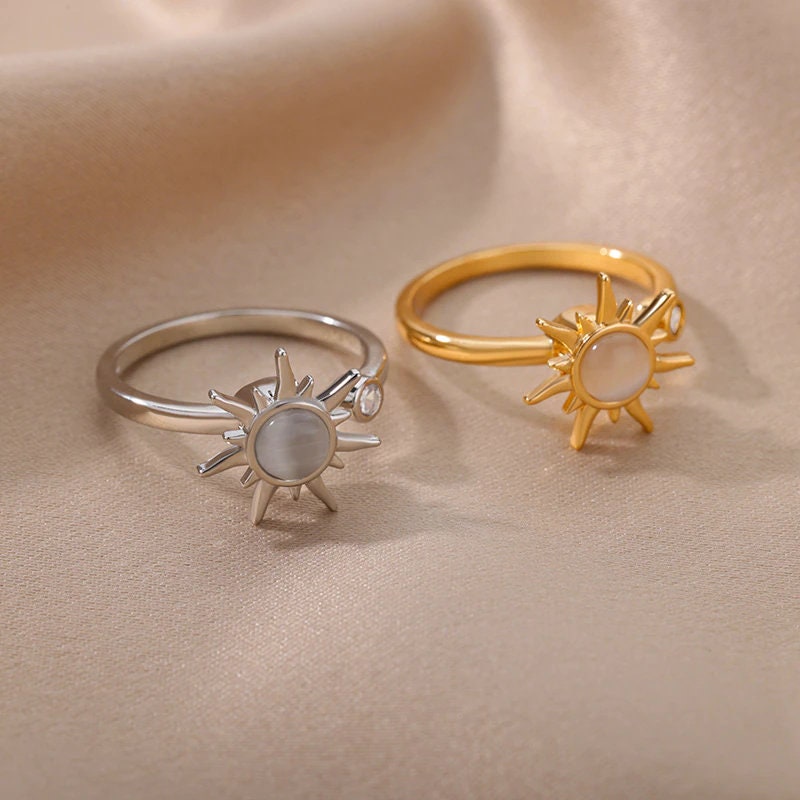 Gothic Sun Ring, 18K Gold Sun Ring, Mood Tracker Ring, 18K Gold Anxiety Ring, Gothic Sun Fashion Ring for Women, Gift for Her