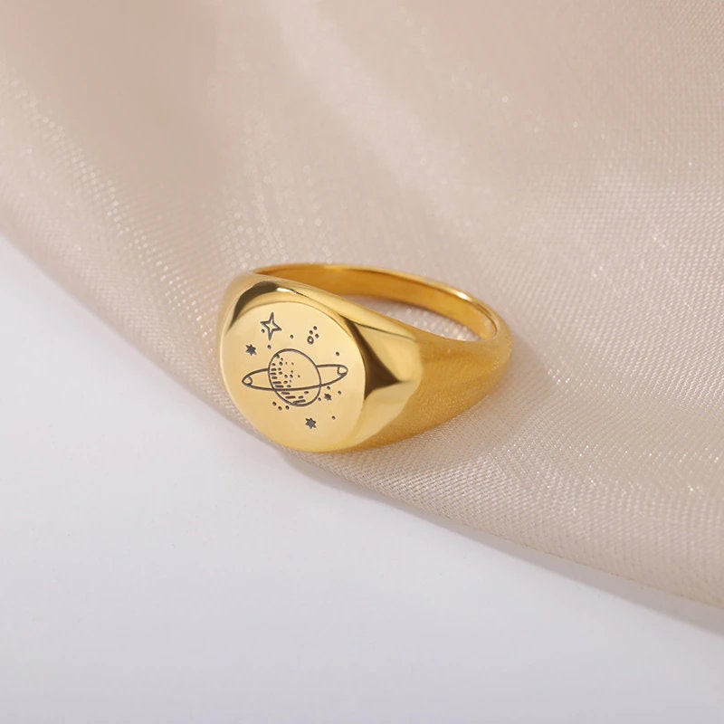 Punk Cosmic Celestial, 18K Gold Gothic Stackable Ring, Dainty Minimalist Jewelry, Delicate Handmade for Women, Gift for Her
