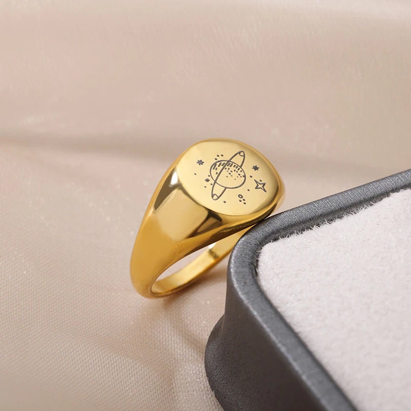 Punk Cosmic Celestial, 18K Gold Gothic Stackable Ring, Dainty Minimalist Jewelry, Delicate Handmade for Women, Gift for Her