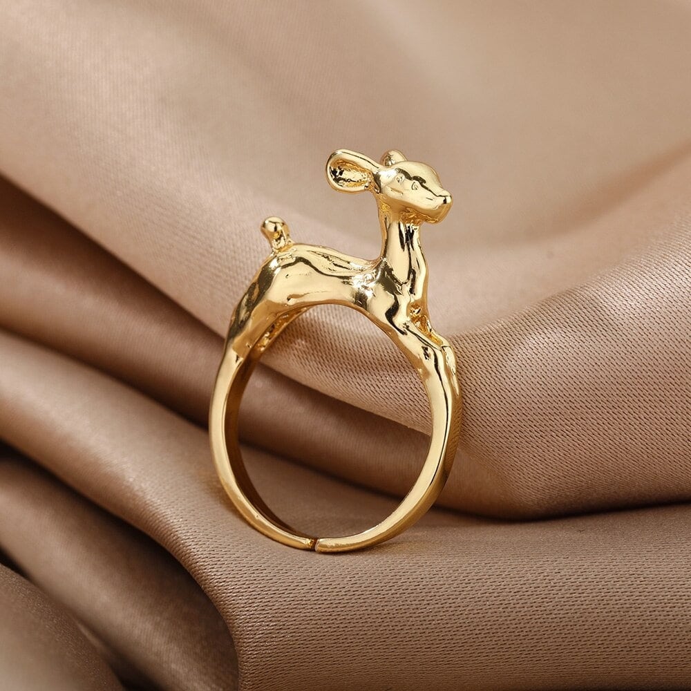 Punk Deer Ring, Dainty Deer Ring, 18K Gold Deer Ring, Bambi Ring, Punk Fashion Ring for Women, Gift for Her